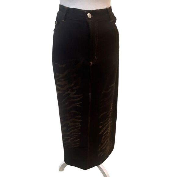 Medane Fashion stretch denim long pencil skirt flocked front design size 26 - Picture 2 of 11